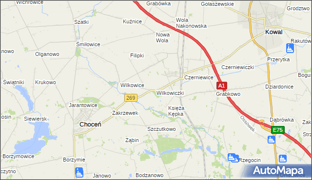 mapa Wilkowiczki gmina Choceń, Wilkowiczki gmina Choceń na mapie Targeo