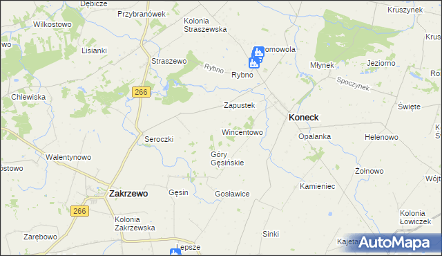 mapa Wincentowo gmina Koneck, Wincentowo gmina Koneck na mapie Targeo
