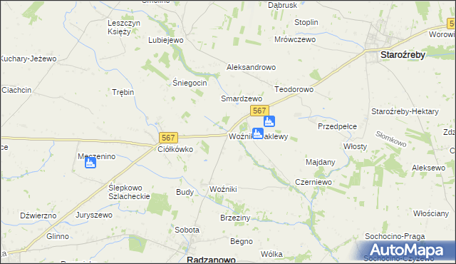 mapa Woźniki-Paklewy, Woźniki-Paklewy na mapie Targeo