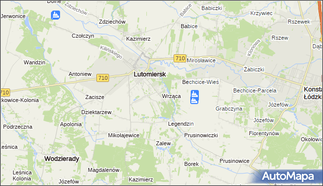 mapa Wrząca gmina Lutomiersk, Wrząca gmina Lutomiersk na mapie Targeo