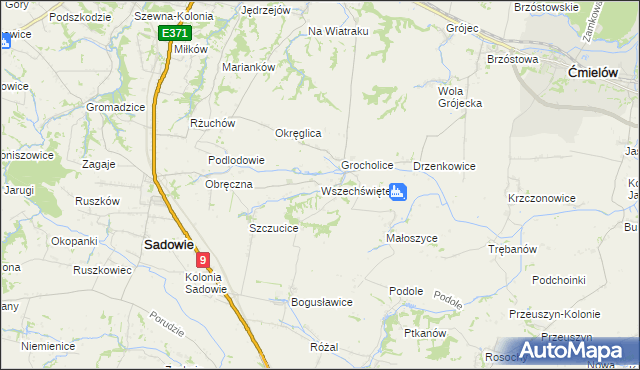 mapa Wszechświęte gmina Sadowie, Wszechświęte gmina Sadowie na mapie Targeo