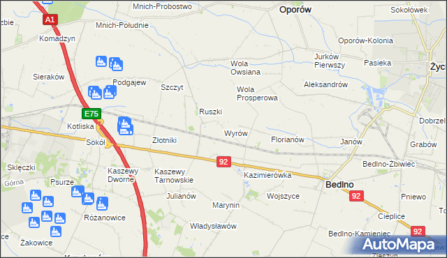 mapa Wyrów gmina Bedlno, Wyrów gmina Bedlno na mapie Targeo