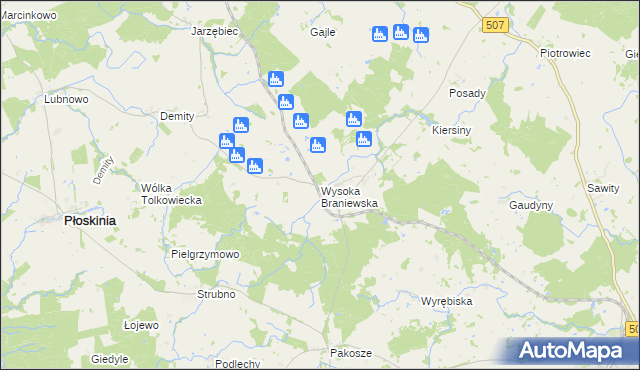 mapa Wysoka Braniewska, Wysoka Braniewska na mapie Targeo
