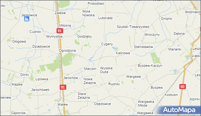 mapa Wysoka Wielka gmina Kutno, Wysoka Wielka gmina Kutno na mapie Targeo