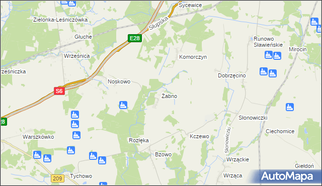 mapa Żabno gmina Sławno, Żabno gmina Sławno na mapie Targeo