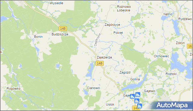 mapa Zajezierze gmina Łobez, Zajezierze gmina Łobez na mapie Targeo