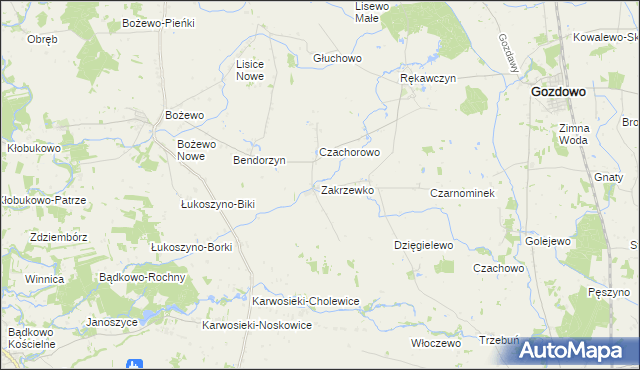 mapa Zakrzewko gmina Gozdowo, Zakrzewko gmina Gozdowo na mapie Targeo