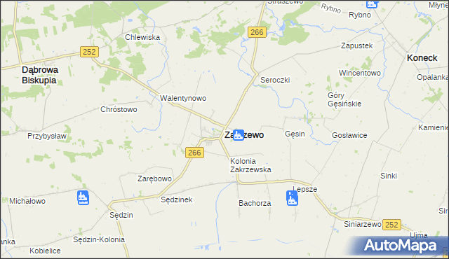 mapa Zakrzewo powiat aleksandrowski, Zakrzewo powiat aleksandrowski na mapie Targeo