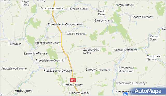 mapa Zaręby-Góry Leśne, Zaręby-Góry Leśne na mapie Targeo