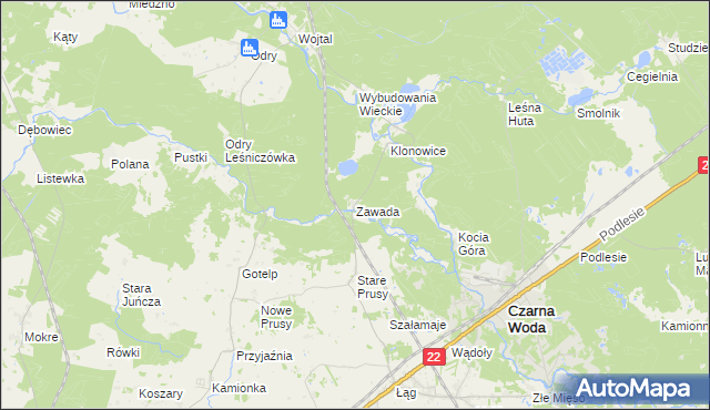 mapa Zawada gmina Czersk, Zawada gmina Czersk na mapie Targeo