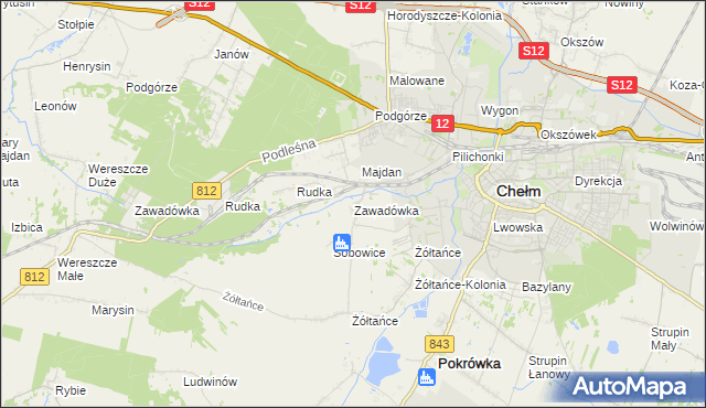 mapa Zawadówka gmina Chełm, Zawadówka gmina Chełm na mapie Targeo