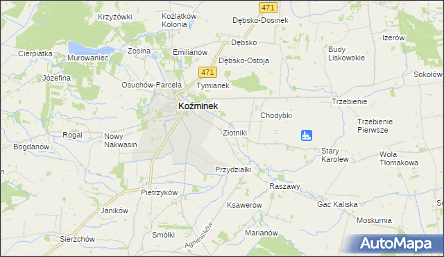 mapa Złotniki gmina Koźminek, Złotniki gmina Koźminek na mapie Targeo