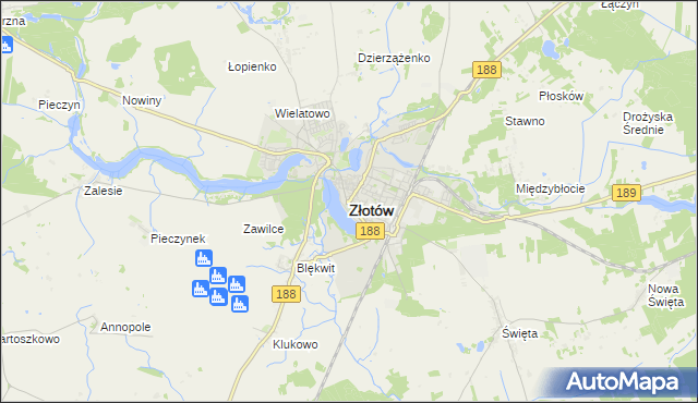 mapa Złotów, Złotów na mapie Targeo