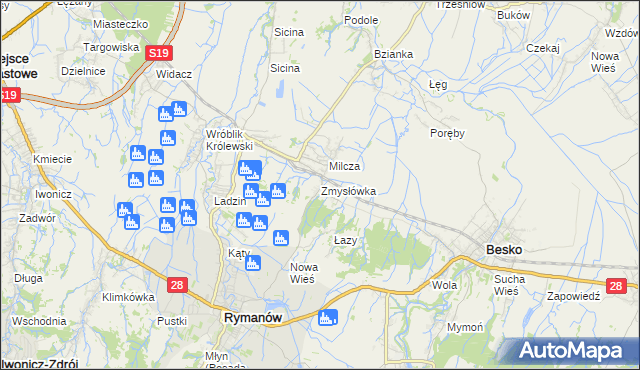 mapa Zmysłówka gmina Rymanów, Zmysłówka gmina Rymanów na mapie Targeo