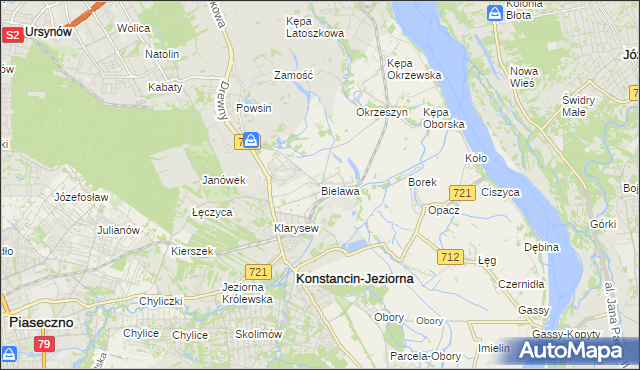 mapa Bielawa gmina Konstancin-Jeziorna, Bielawa gmina Konstancin-Jeziorna na mapie Targeo