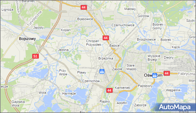 mapa Brzezinka gmina Oświęcim, Brzezinka gmina Oświęcim na mapie Targeo