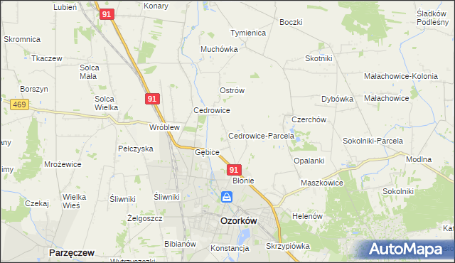 mapa Cedrowice-Parcela, Cedrowice-Parcela na mapie Targeo