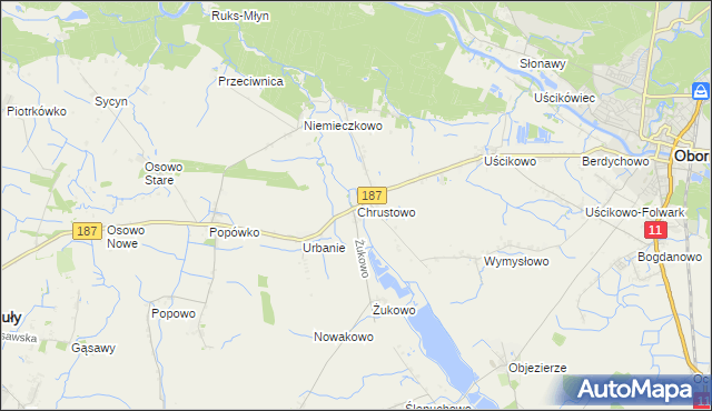 mapa Chrustowo gmina Oborniki, Chrustowo gmina Oborniki na mapie Targeo