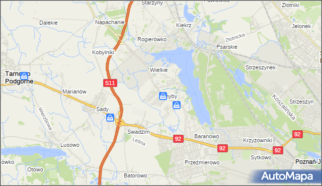 mapa Chyby gmina Tarnowo Podgórne, Chyby gmina Tarnowo Podgórne na mapie Targeo