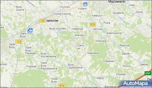 mapa Czarny Las gmina Grodzisk Mazowiecki, Czarny Las gmina Grodzisk Mazowiecki na mapie Targeo