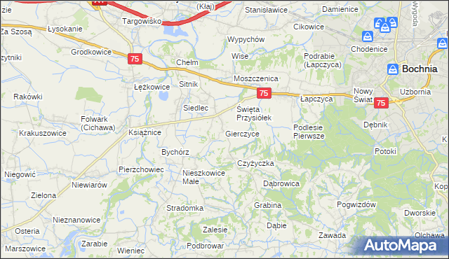 mapa Gierczyce gmina Bochnia, Gierczyce gmina Bochnia na mapie Targeo