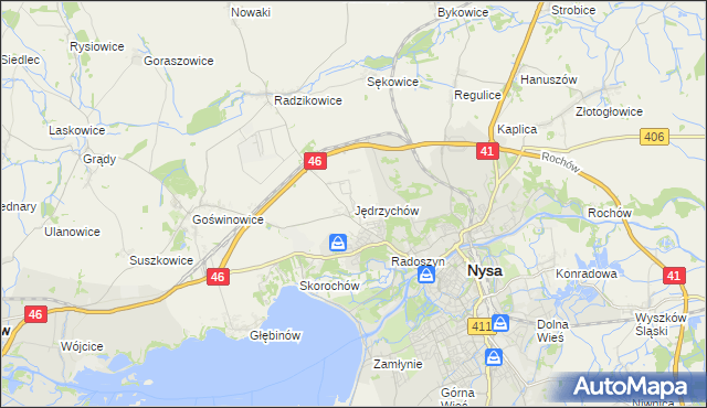 mapa Jędrzychów gmina Nysa, Jędrzychów gmina Nysa na mapie Targeo
