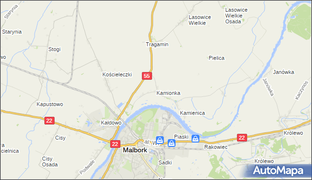 mapa Kamionka gmina Malbork, Kamionka gmina Malbork na mapie Targeo