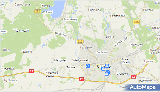 mapa Karolewo gmina Chojnice, Karolewo gmina Chojnice na mapie Targeo