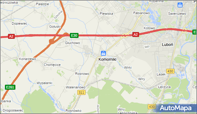 mapa Komorniki powiat poznański, Komorniki powiat poznański na mapie Targeo