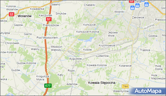 mapa Kosów gmina Kowala, Kosów gmina Kowala na mapie Targeo