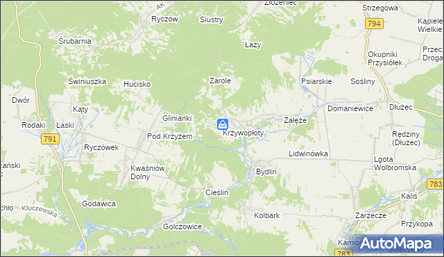 mapa Krzywopłoty gmina Klucze, Krzywopłoty gmina Klucze na mapie Targeo