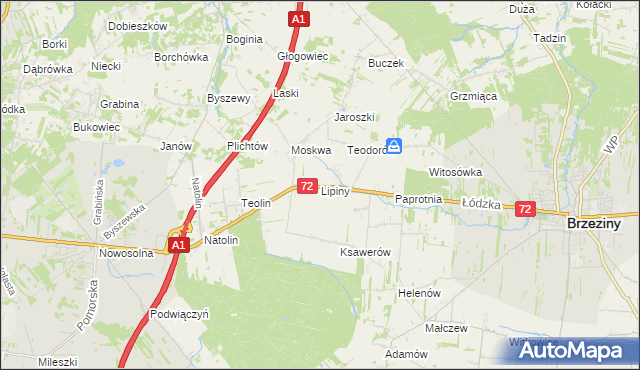 mapa Lipiny gmina Nowosolna, Lipiny gmina Nowosolna na mapie Targeo