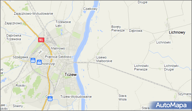 mapa Lisewo Malborskie, Lisewo Malborskie na mapie Targeo