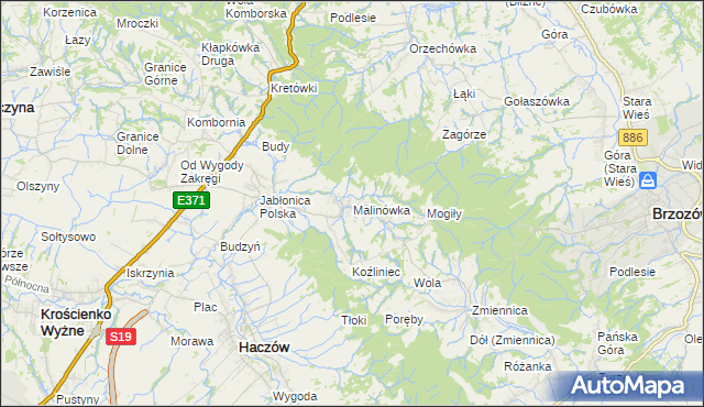 mapa Malinówka gmina Haczów, Malinówka gmina Haczów na mapie Targeo