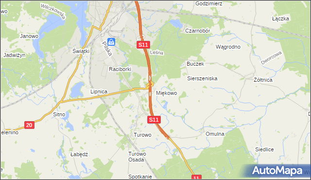 mapa Miękowo gmina Szczecinek, Miękowo gmina Szczecinek na mapie Targeo