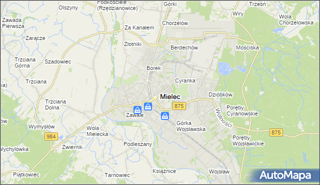 mapa Mielca, Mielec na mapie Targeo