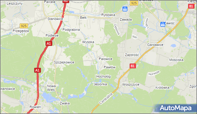 mapa Palowice, Palowice na mapie Targeo