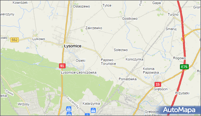mapa Papowo Toruńskie, Papowo Toruńskie na mapie Targeo
