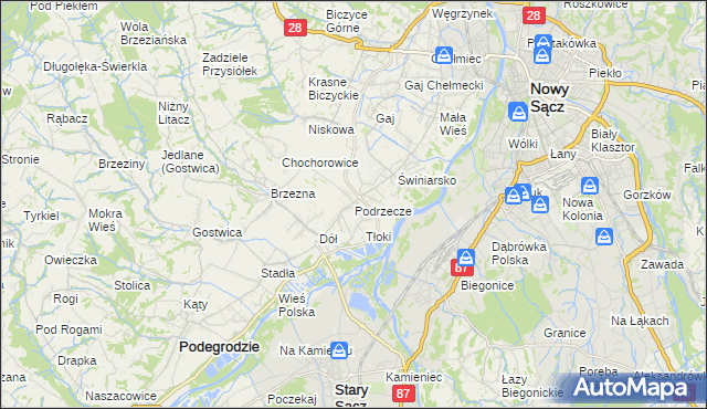 mapa Podrzecze gmina Podegrodzie, Podrzecze gmina Podegrodzie na mapie Targeo