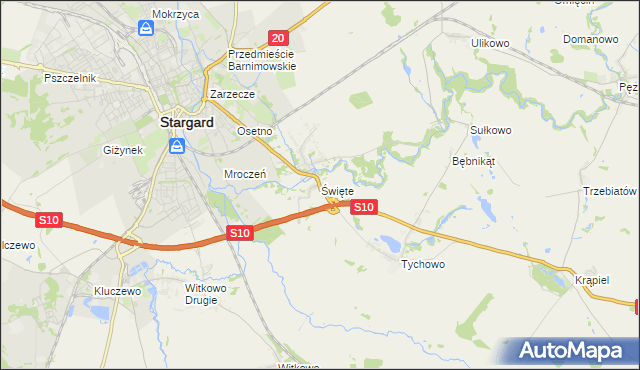 mapa Święte gmina Stargard, Święte gmina Stargard na mapie Targeo
