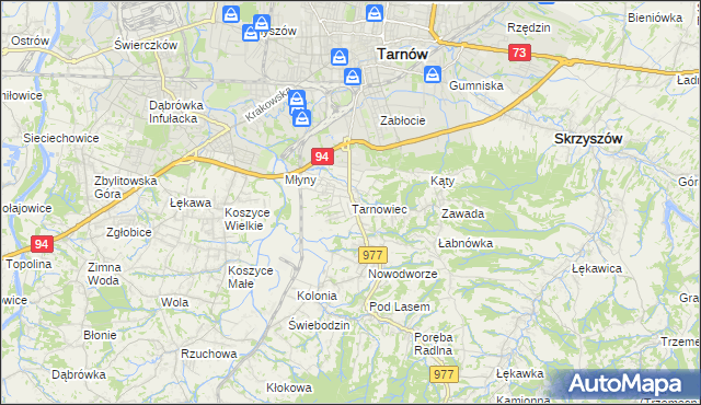 mapa Tarnowiec gmina Tarnów, Tarnowiec gmina Tarnów na mapie Targeo
