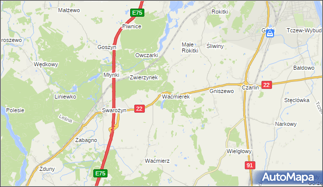 mapa Waćmierek, Waćmierek na mapie Targeo