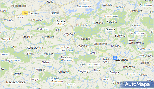 mapa Zagórzany gmina Gdów, Zagórzany gmina Gdów na mapie Targeo