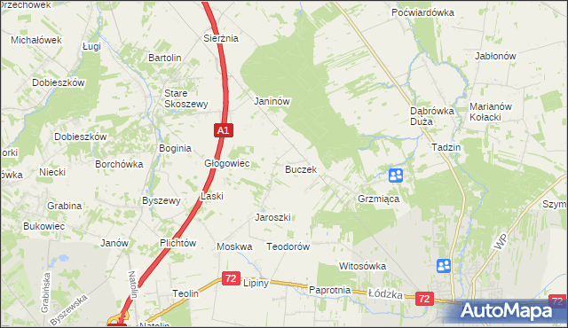 mapa Buczek gmina Brzeziny, Buczek gmina Brzeziny na mapie Targeo