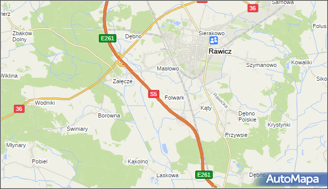 mapa Folwark gmina Rawicz, Folwark gmina Rawicz na mapie Targeo