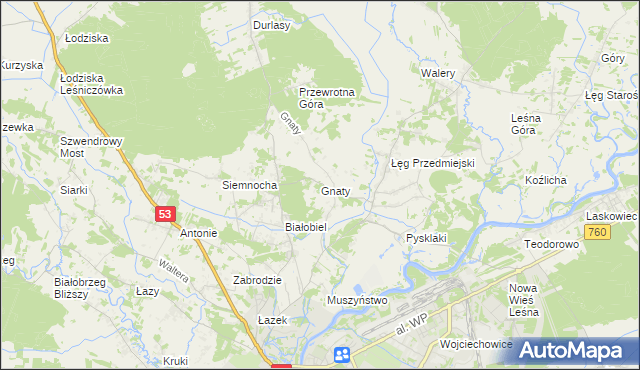 mapa Gnaty gmina Lelis, Gnaty gmina Lelis na mapie Targeo