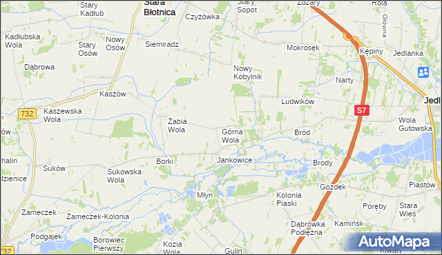 mapa Górna Wola gmina Jedlińsk, Górna Wola gmina Jedlińsk na mapie Targeo