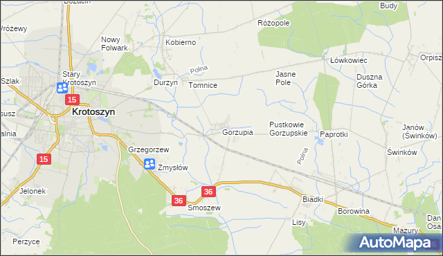 mapa Gorzupia gmina Krotoszyn, Gorzupia gmina Krotoszyn na mapie Targeo