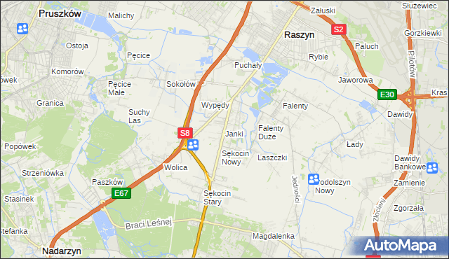 mapa Janki gmina Raszyn, Janki gmina Raszyn na mapie Targeo