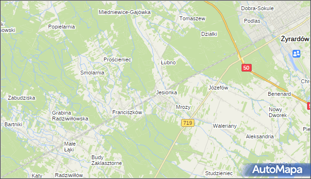 mapa Jesionka gmina Wiskitki, Jesionka gmina Wiskitki na mapie Targeo